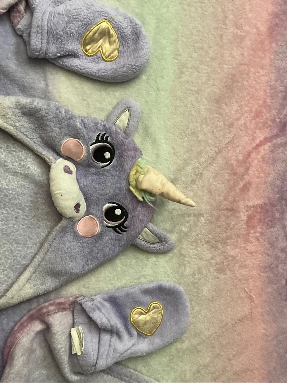 Unicorn Hooded Plush Blanket - Lavender & Pastel Ombre